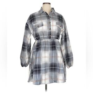 Plaid Button-Up Shirt Dress - Size XL